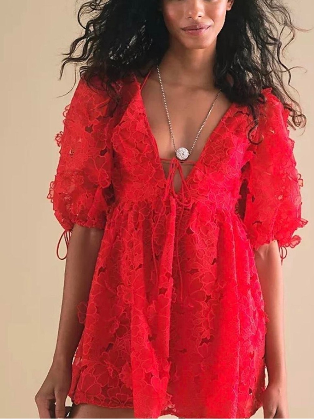 For Love And Lemons Red Lace Mini Dress